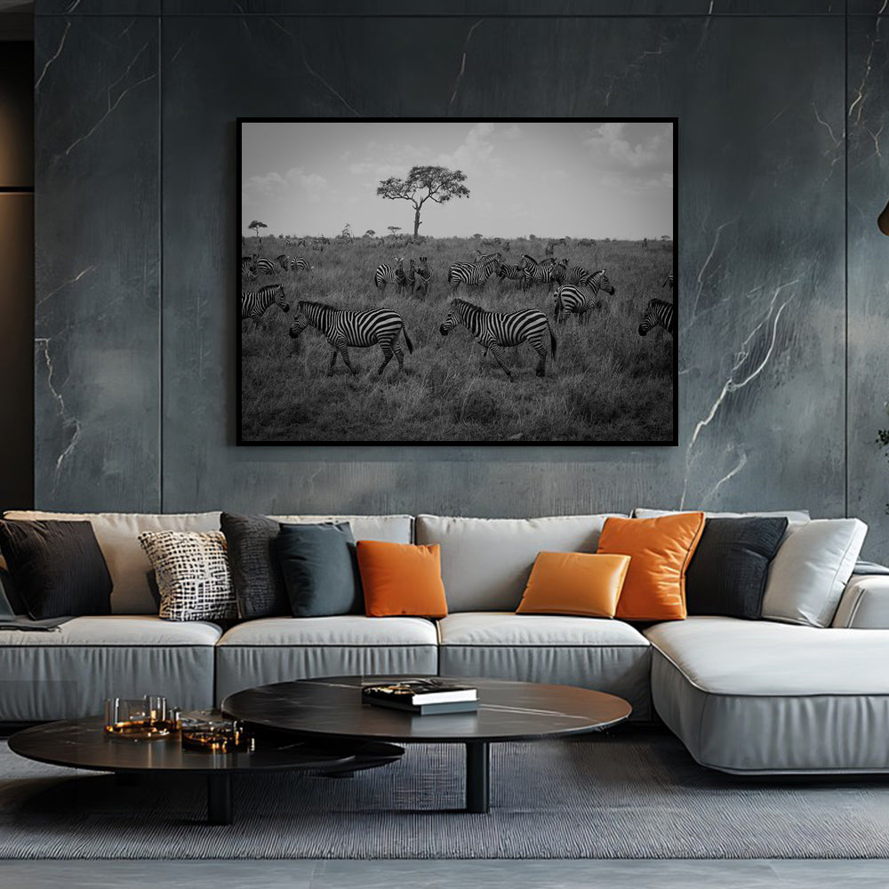 Black And White Zebra Herd Canvas Wall Art