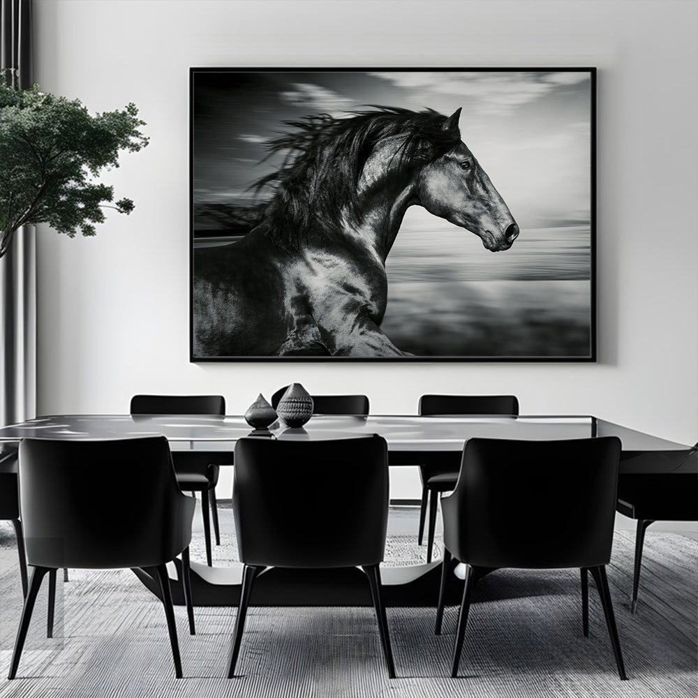 Majestic Black Stallion Canvas Wall Art – Power, Freedom & Elegance in Motion