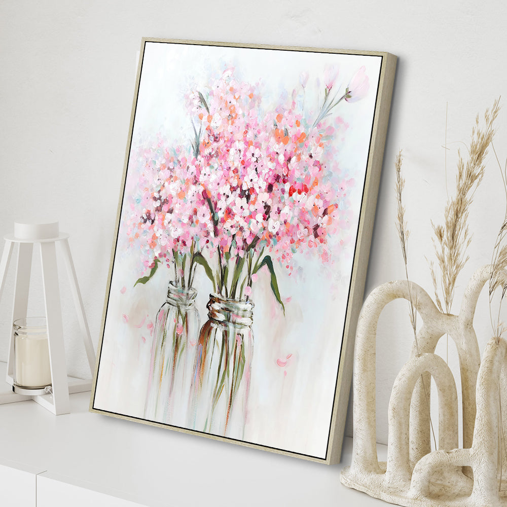Pink Blossom Vases Canvas Wall Art