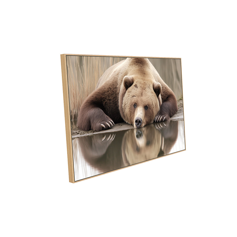 Reflective Grizzly: Serene Wildlife Canvas Wall Art