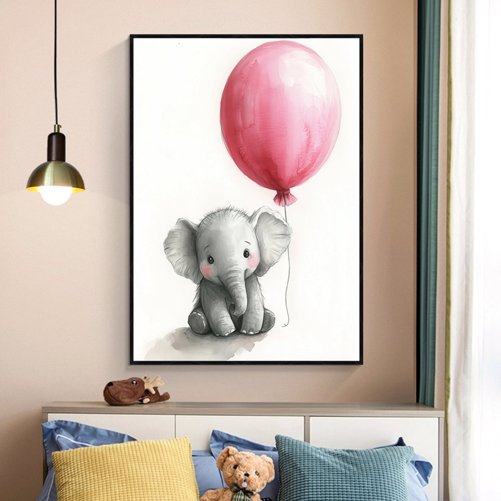 Adorable Elephant With Balloon Canvas Wall Art