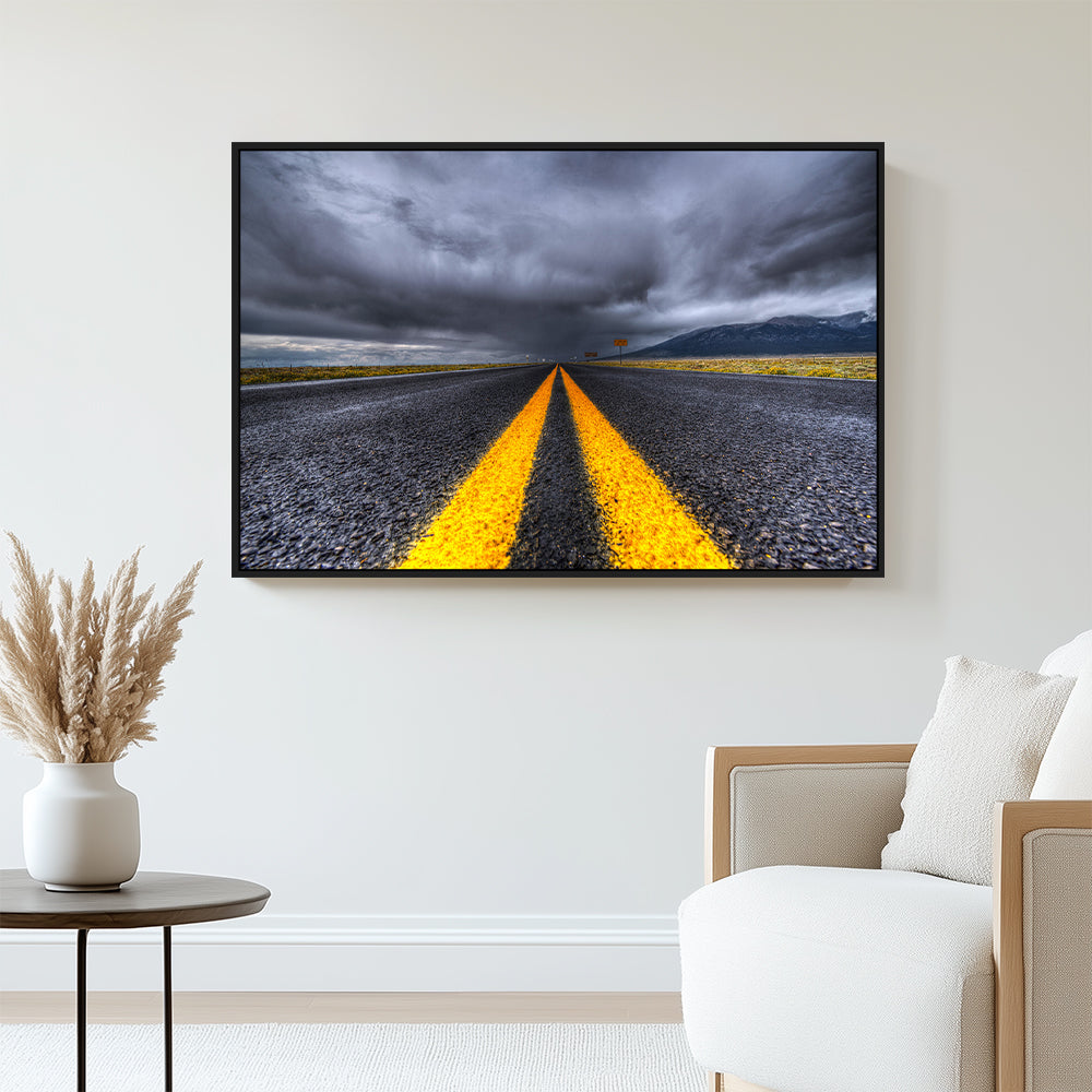 Stormy Open Road – Adventure & Freedom Canvas Wall Art