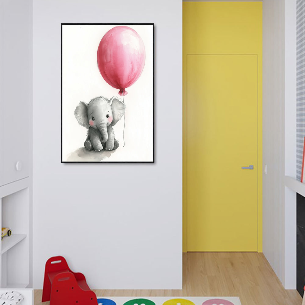 Adorable Elephant With Balloon Canvas Wall Art