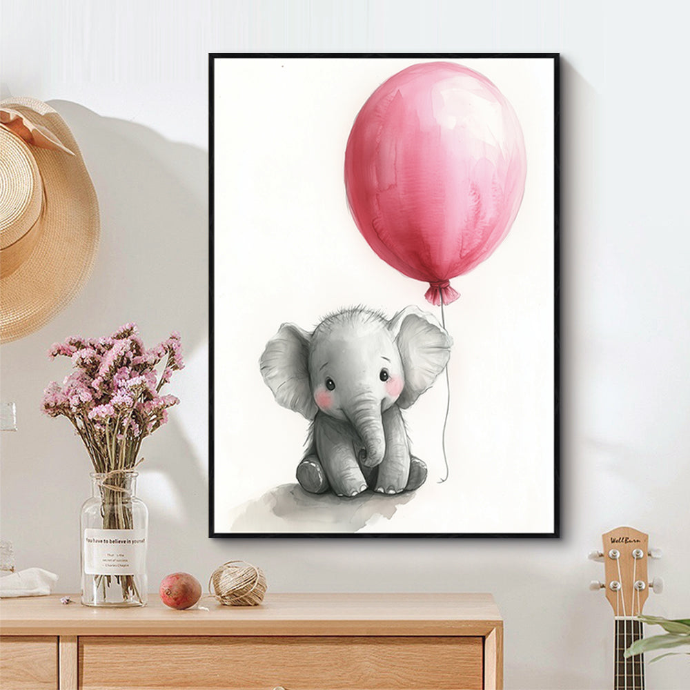 Adorable Elephant With Balloon Canvas Wall Art