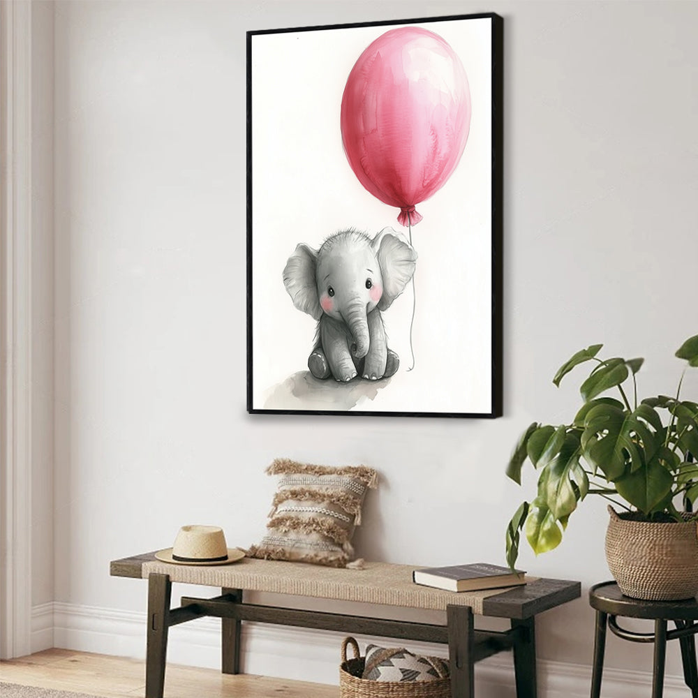 Adorable Elephant With Balloon Canvas Wall Art