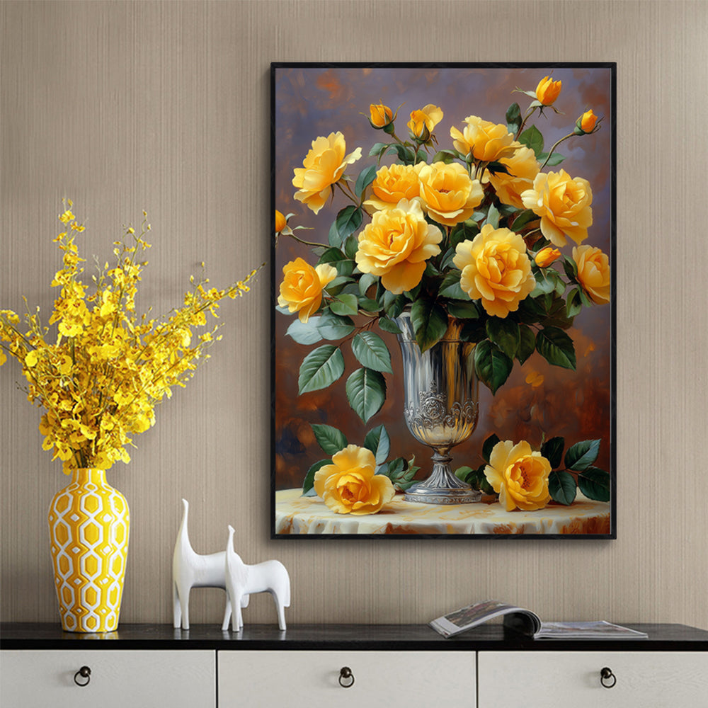 Elegant Yellow Roses Canvas Wall Art