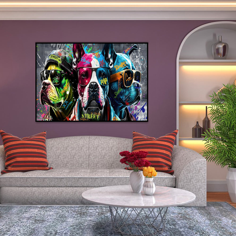 Street Style Bulldogs Graffiti-Inspired – Urban Hip-Hop Dogs Canvas Wall Art