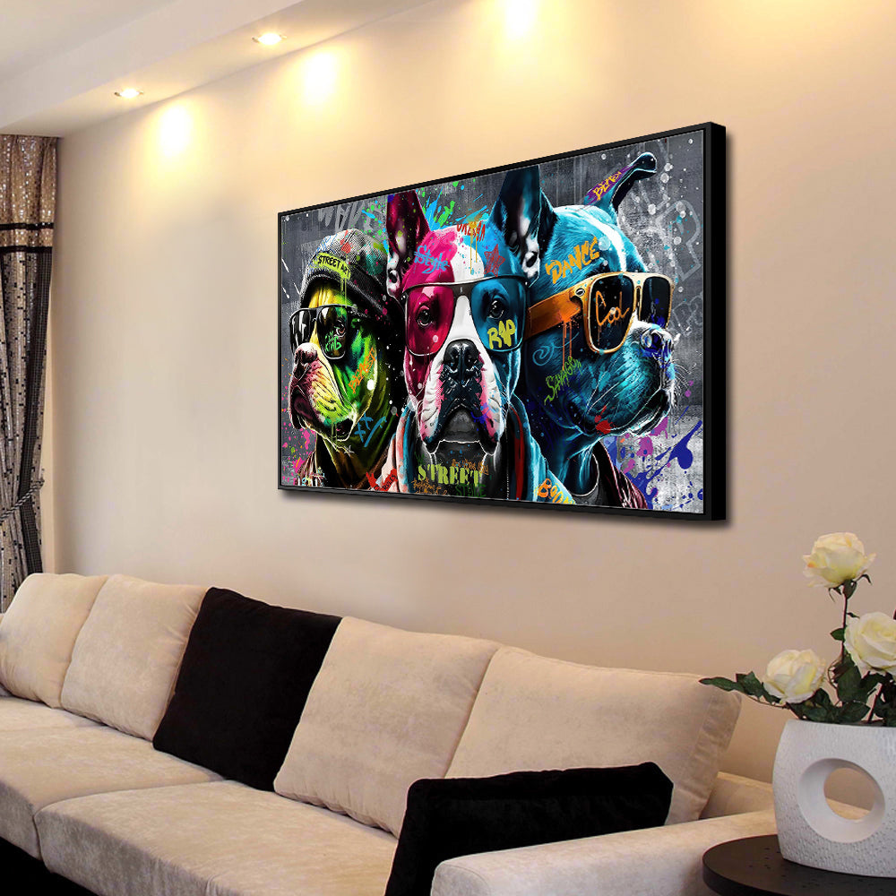 Street Style Bulldogs Graffiti-Inspired – Urban Hip-Hop Dogs Canvas Wall Art