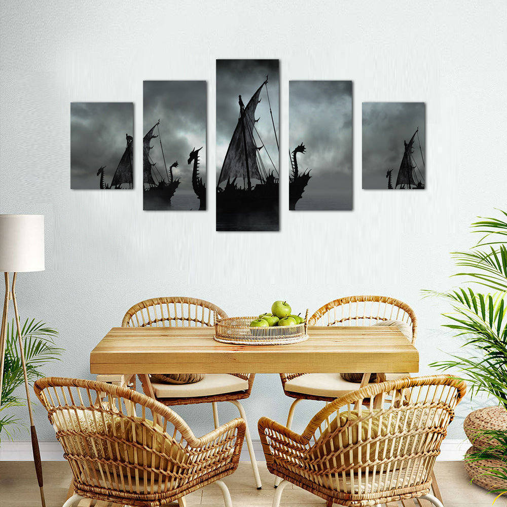 Viking Dragon Ship Silhouette Canvas Wall Art