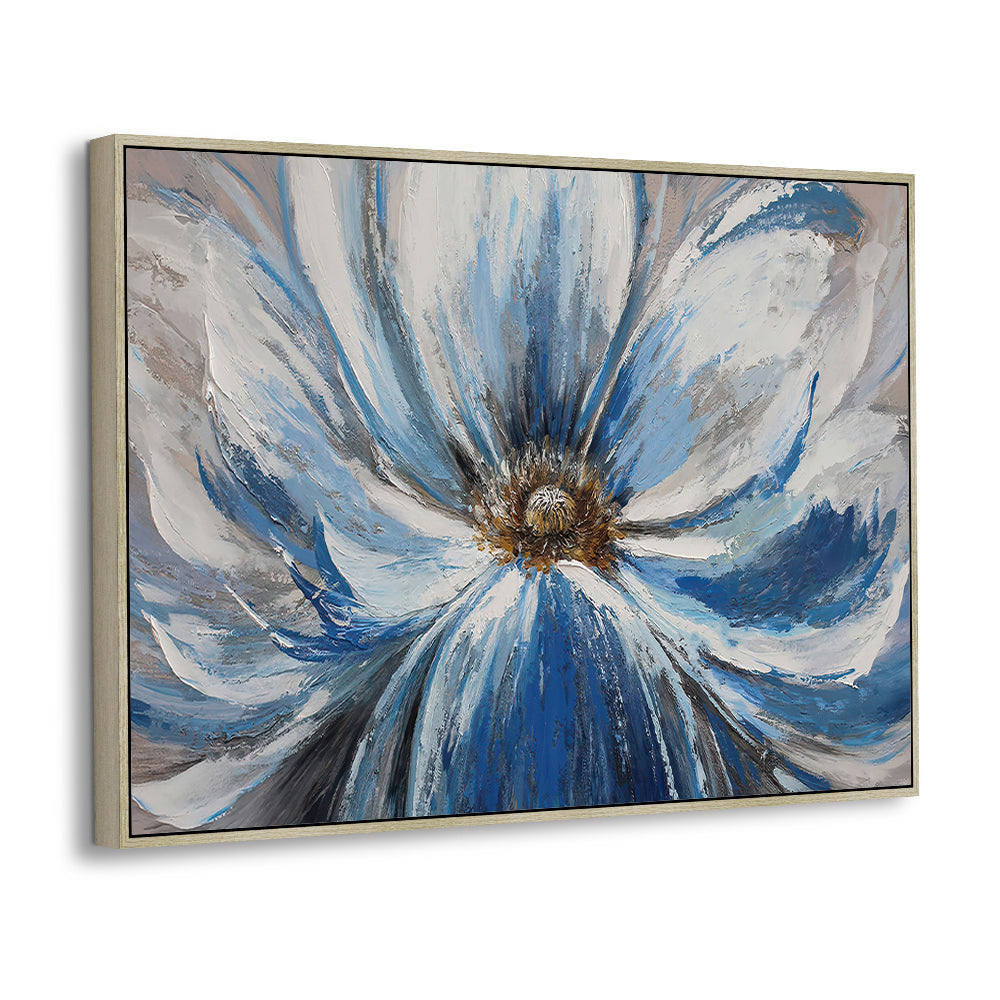Blue Floral Canvas Wall Art – Textured Flower Painting