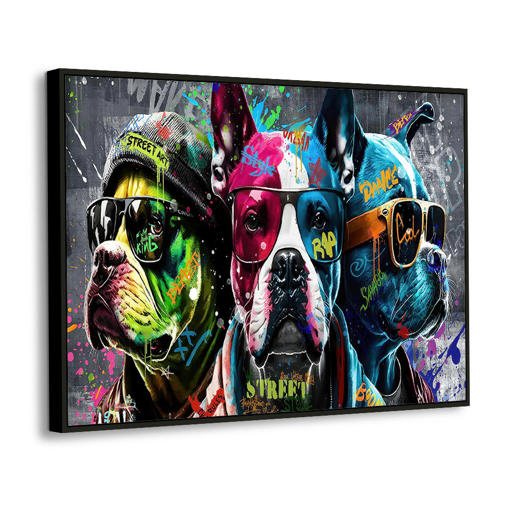 Street Style Bulldogs Graffiti-Inspired – Urban Hip-Hop Dogs Canvas Wall Art