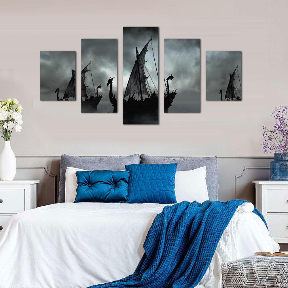 Viking Dragon Ship Silhouette Canvas Wall Art
