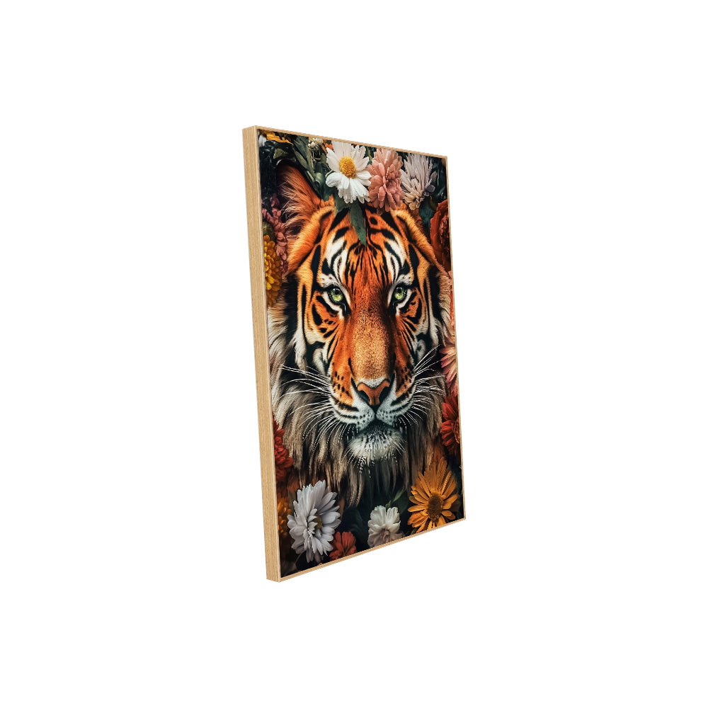 Majestic Tiger - Bold Wildlife Design With Floral Accents Canvas Wall Art