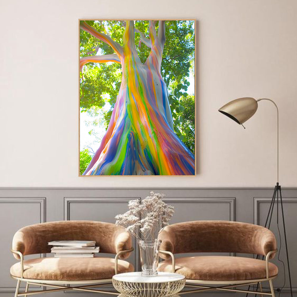 Vibrant Rainbow Tree - Nature’s Colorful Masterpiece Canvas Wall Art