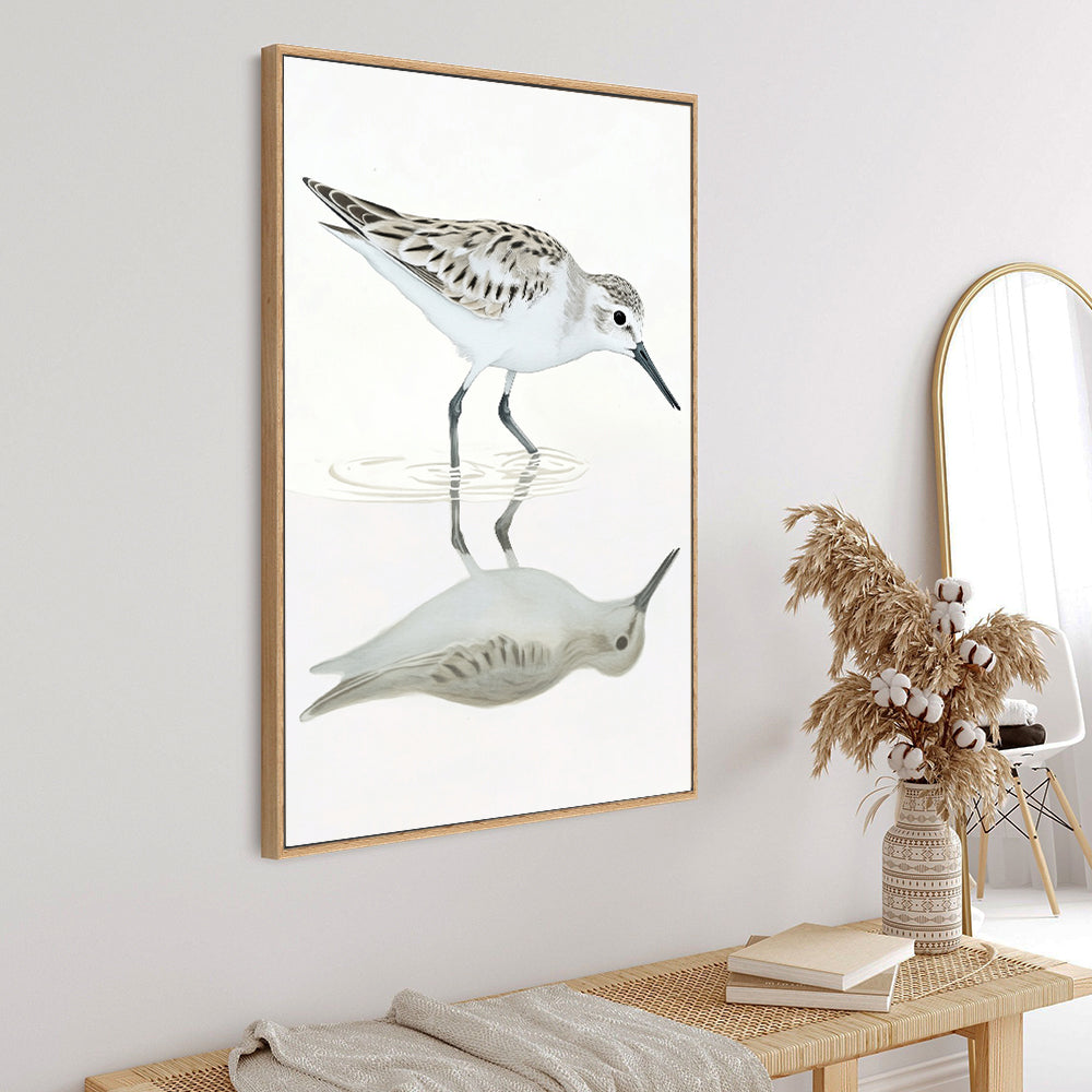 Elegant Shorebird - Minimalist Coastal Reflection Canvas Wall Art