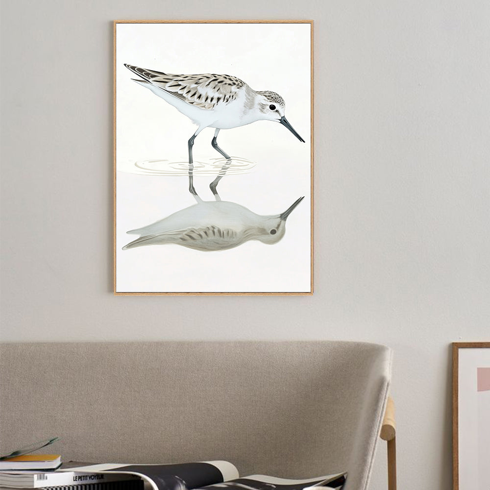 Elegant Shorebird - Minimalist Coastal Reflection Canvas Wall Art