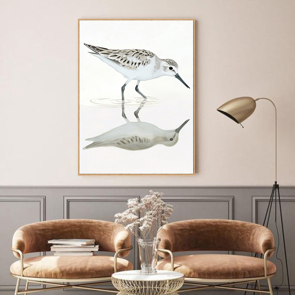 Elegant Shorebird - Minimalist Coastal Reflection Canvas Wall Art