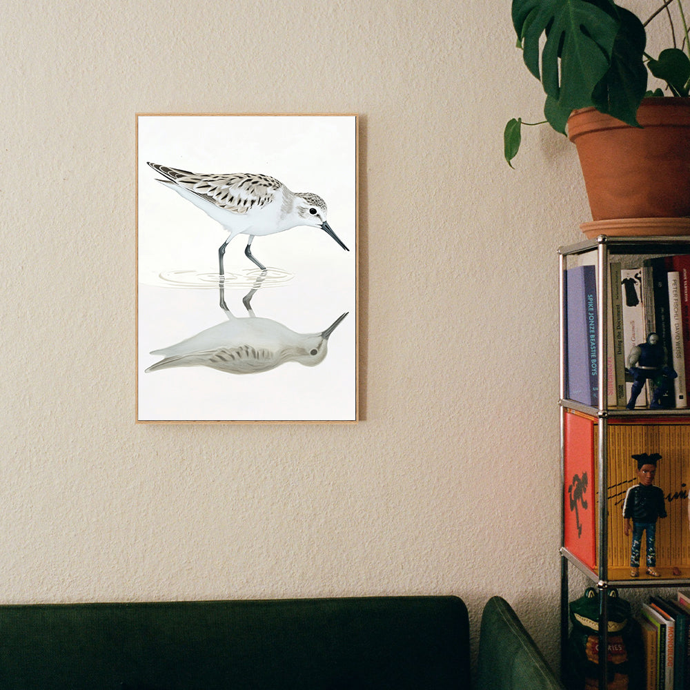 Elegant Shorebird - Minimalist Coastal Reflection Canvas Wall Art