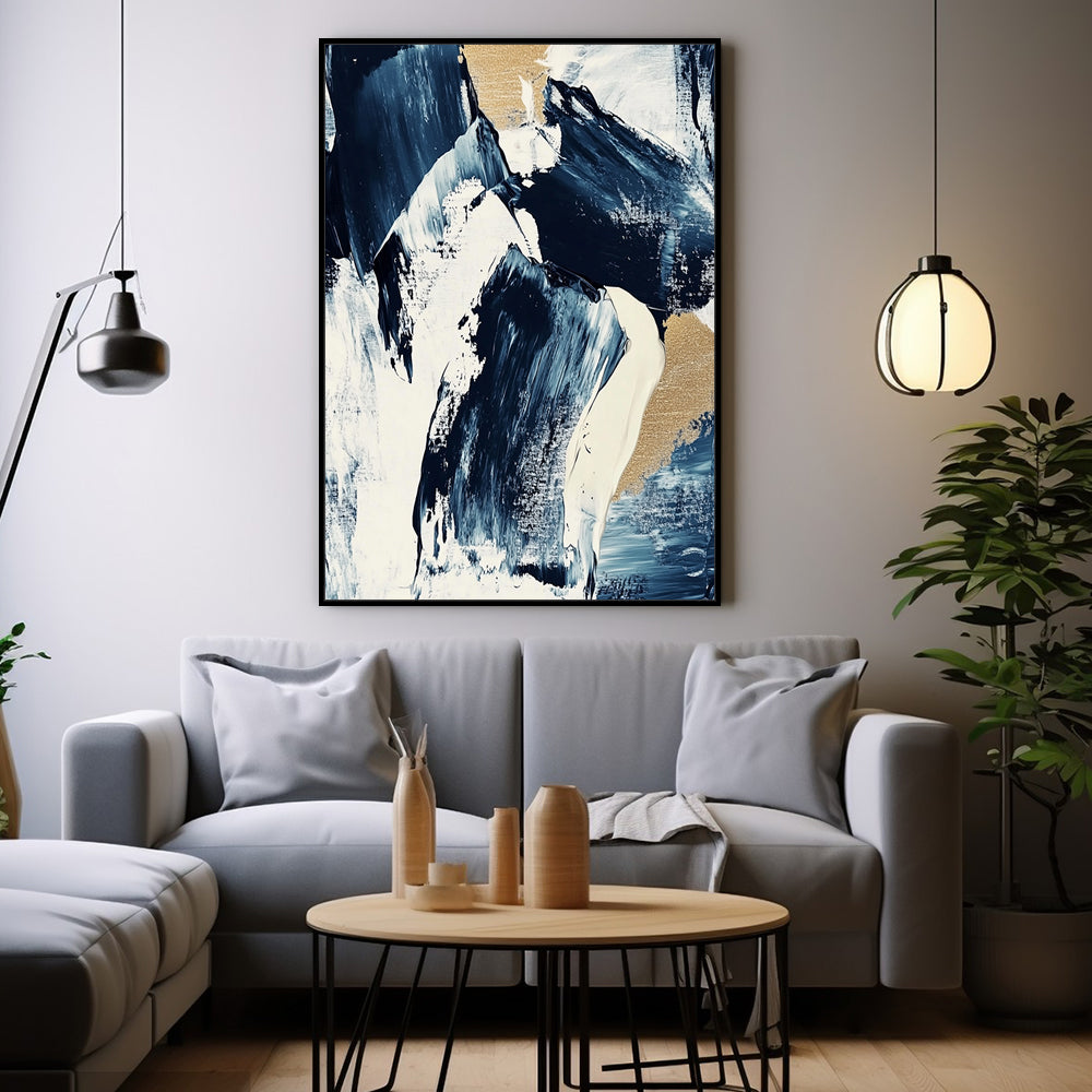 Navy And Gold Brushstrokes Canvas Wall Art