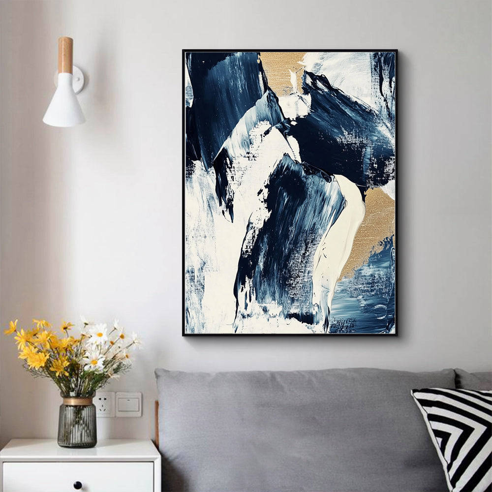 Navy And Gold Brushstrokes Canvas Wall Art