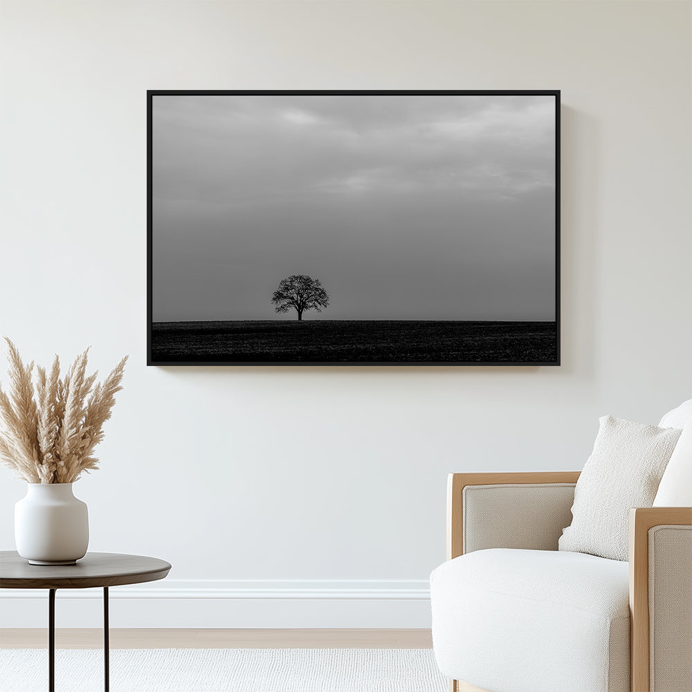 Solitary Tree In Monochrome Canvas Wall Art
