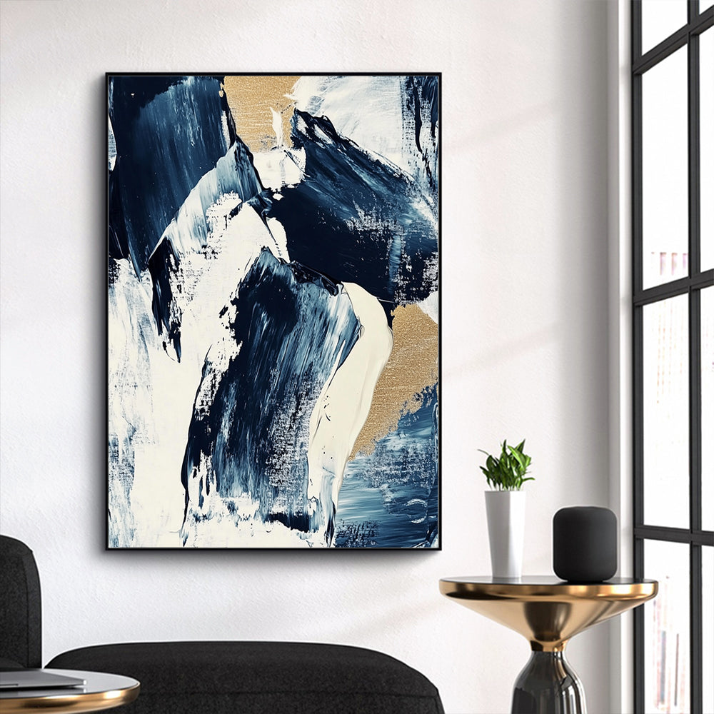 Navy And Gold Brushstrokes Canvas Wall Art