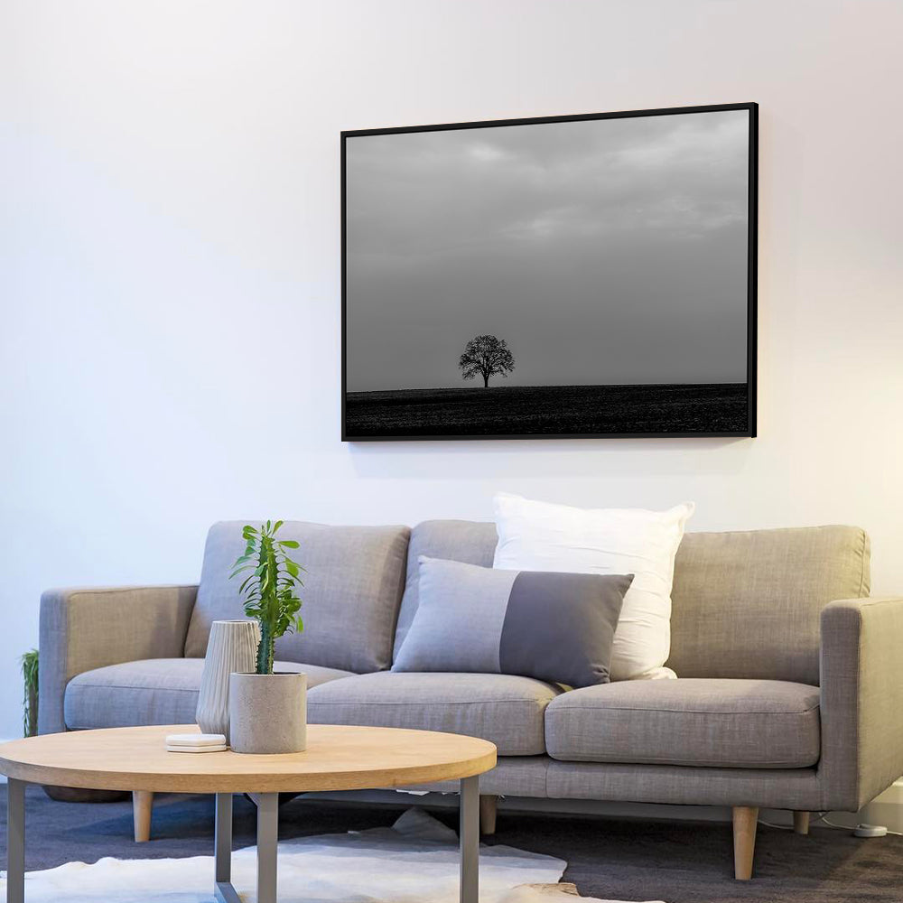 Solitary Tree In Monochrome Canvas Wall Art