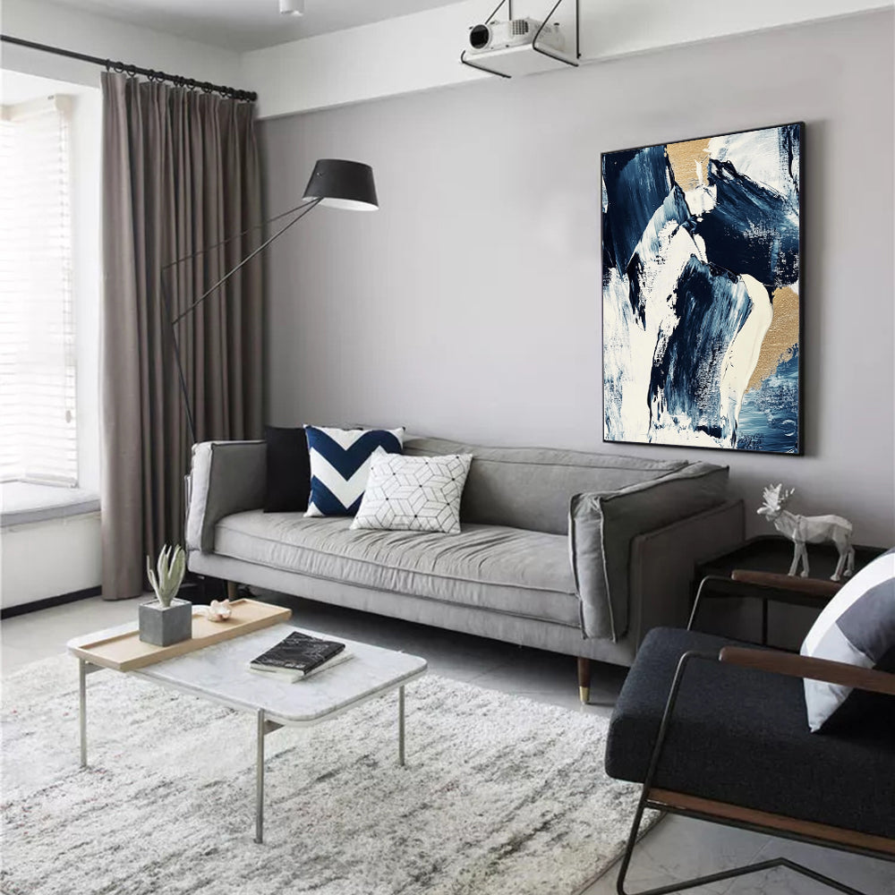 Navy And Gold Brushstrokes Canvas Wall Art