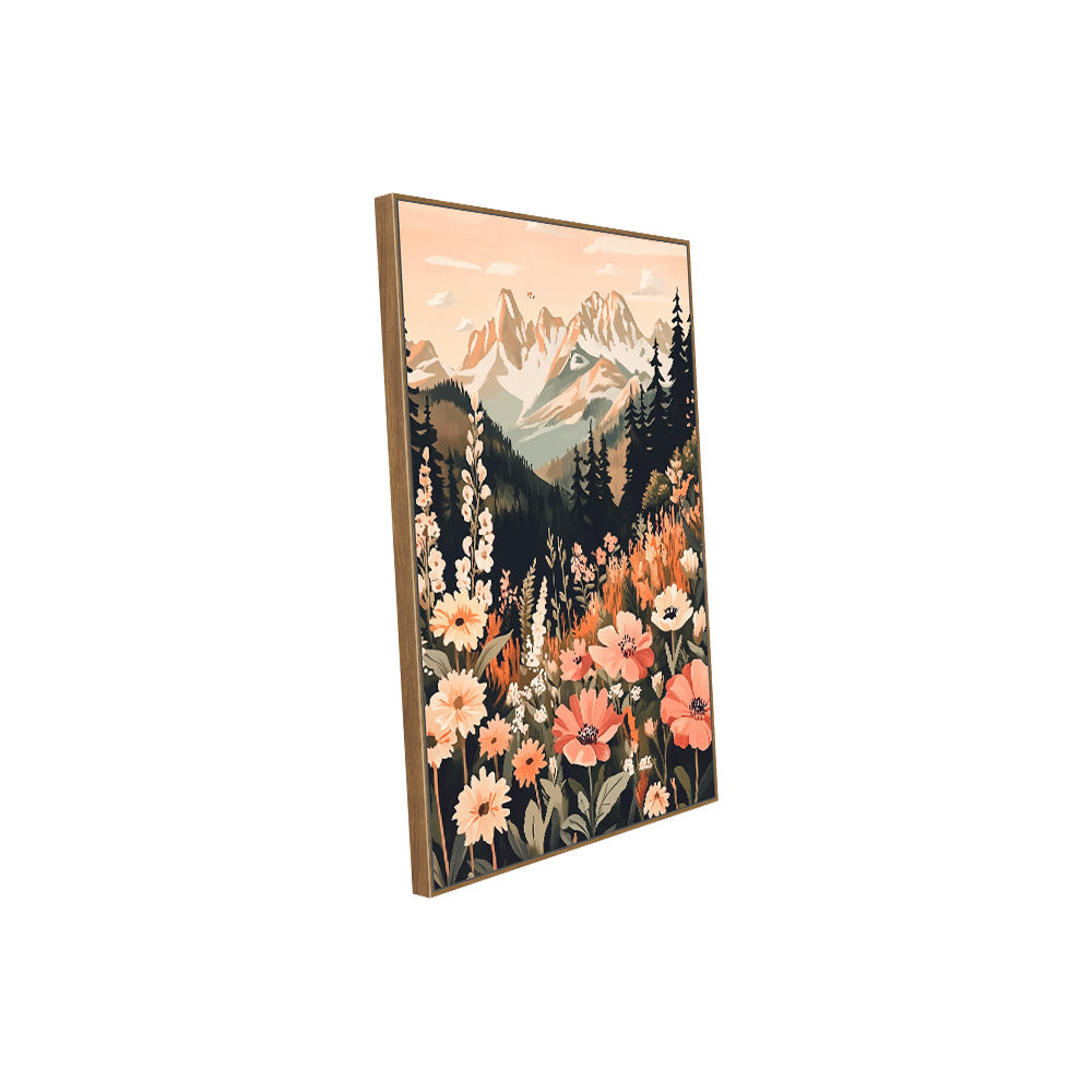 Floral Mountain Landscape Canvas Wall Art