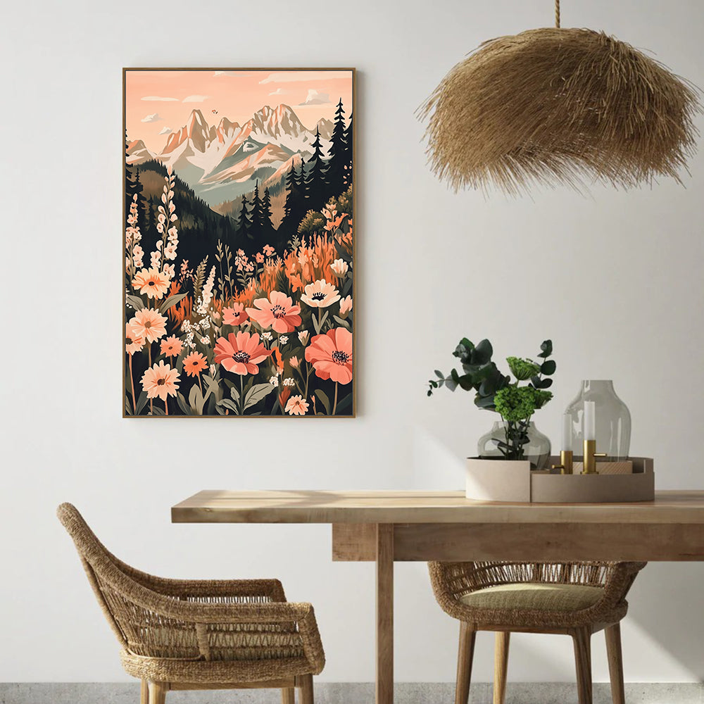 Floral Mountain Landscape Canvas Wall Art