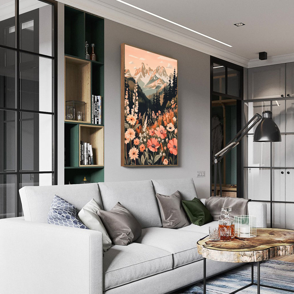 Floral Mountain Landscape Canvas Wall Art