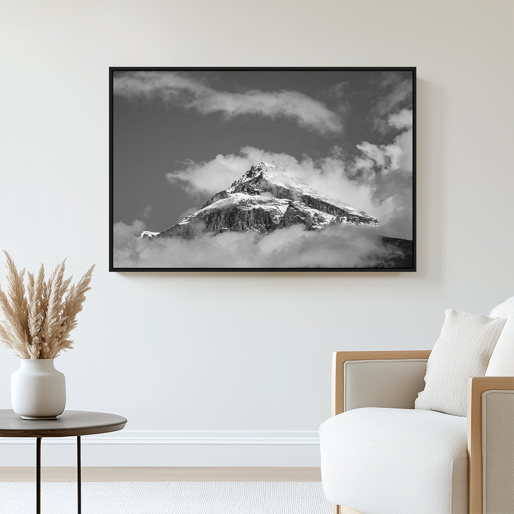 Snow-Capped Mountain Peak In Black And White - Landscape Canvas Wall Art