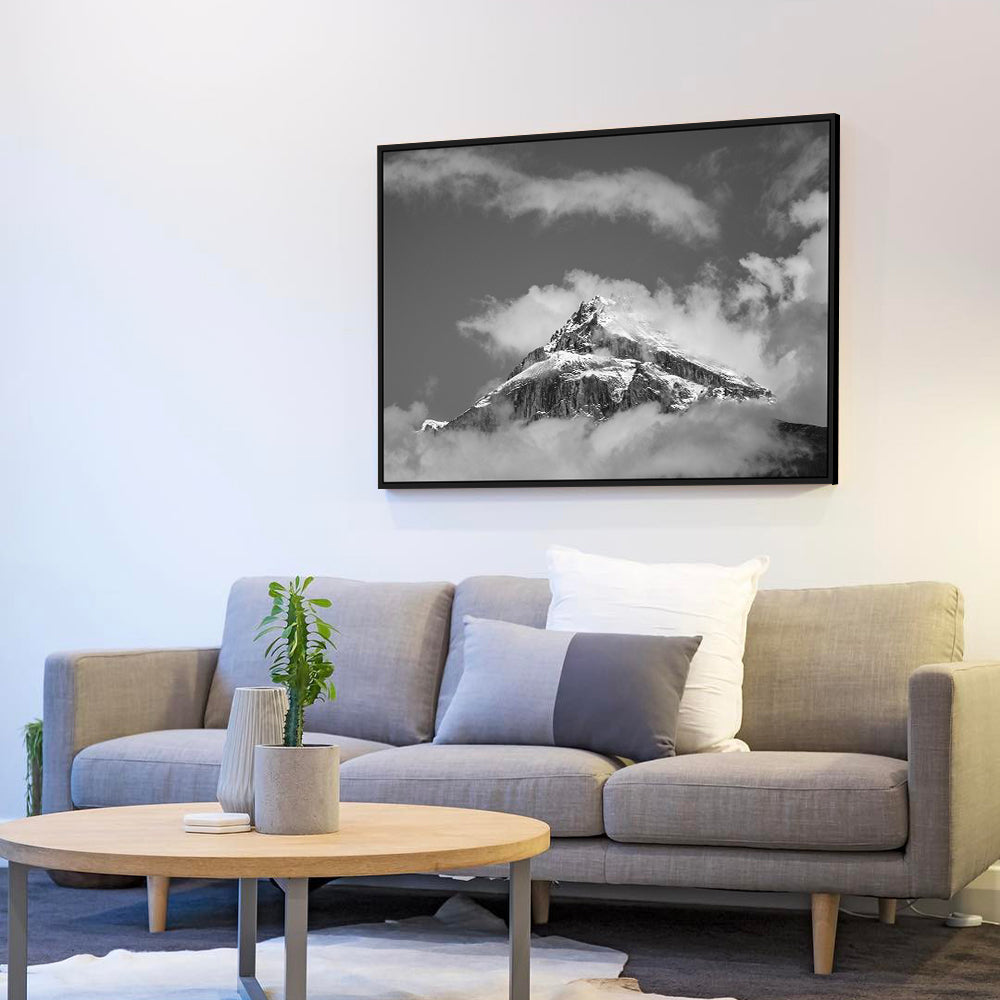 Snow-Capped Mountain Peak In Black And White - Landscape Canvas Wall Art