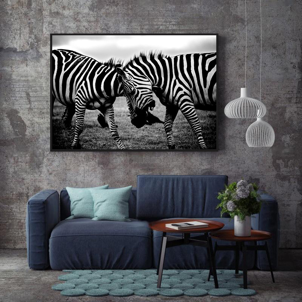 Playful (Black & White) Zebras Canvas Wall Art