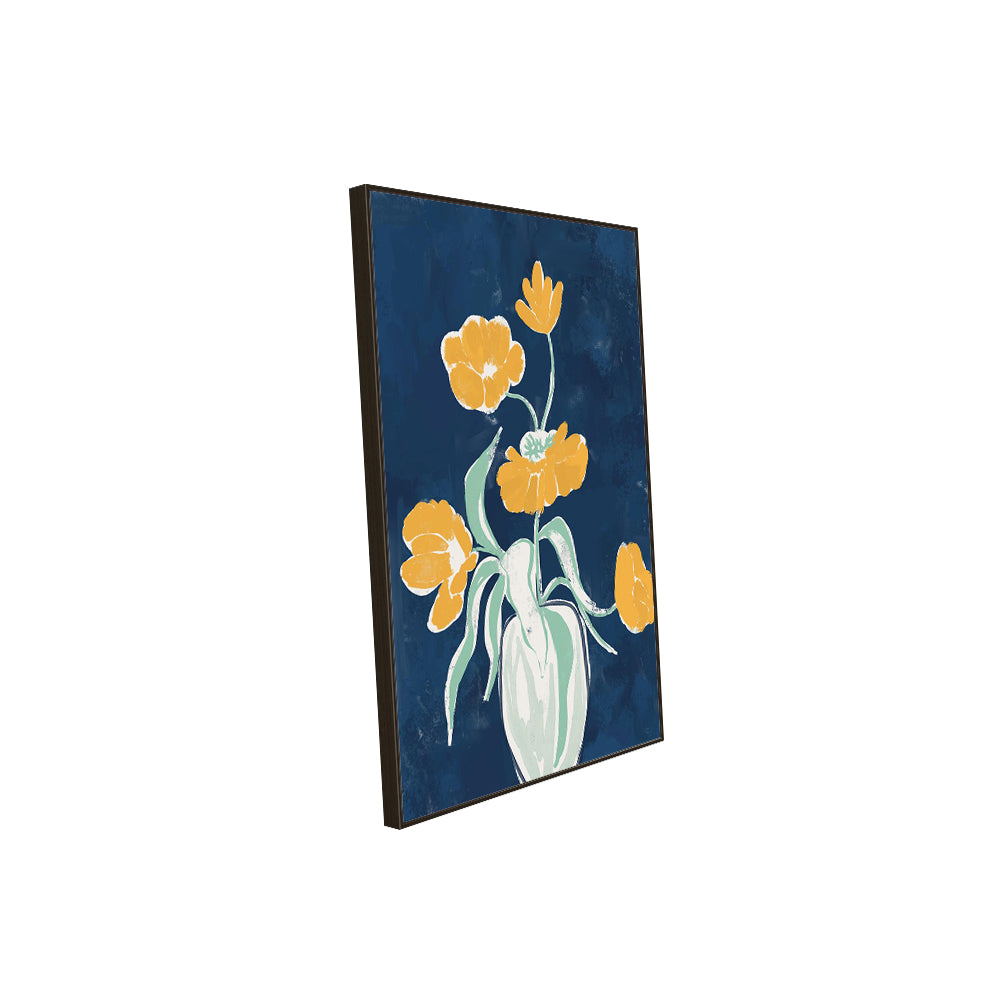 Elegant Yellow Tulips - Floral Still Life On Deep Blue Canvas Wall Art