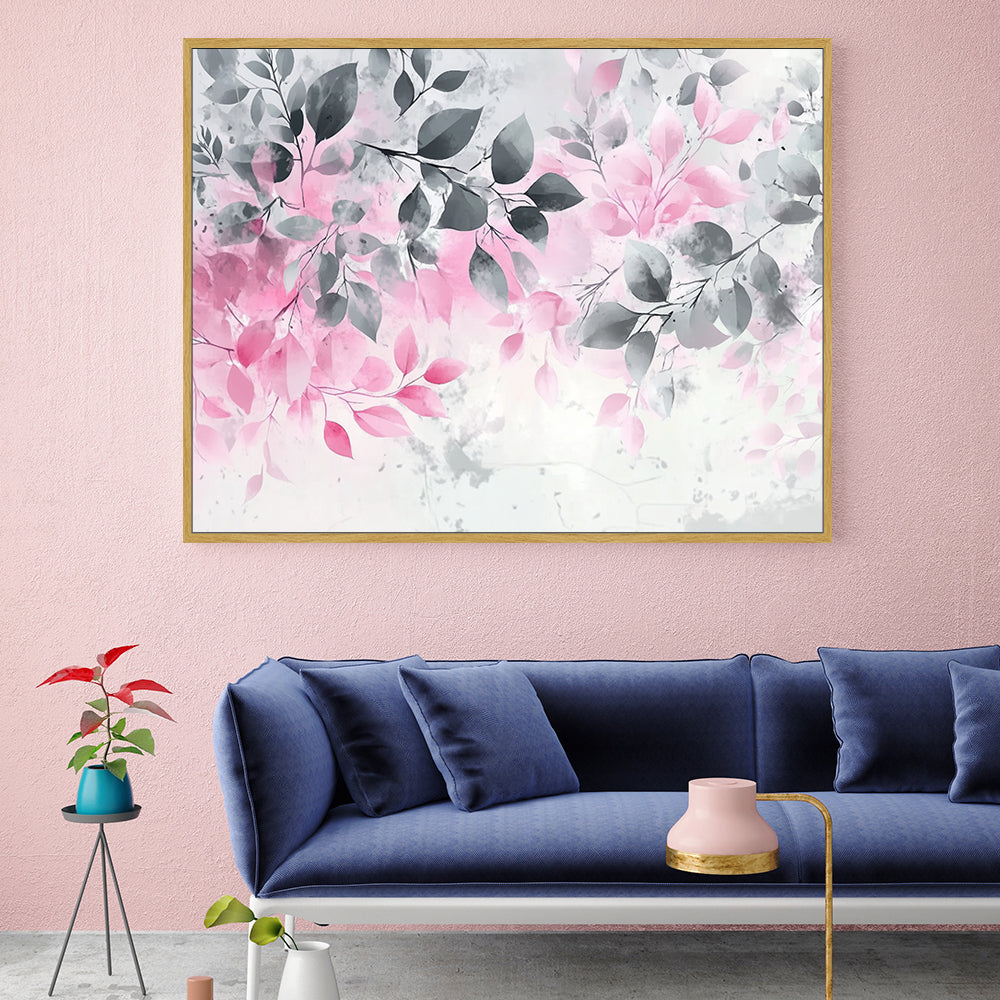 Pink And Gray Botanical Elegance Canvas Wall Art
