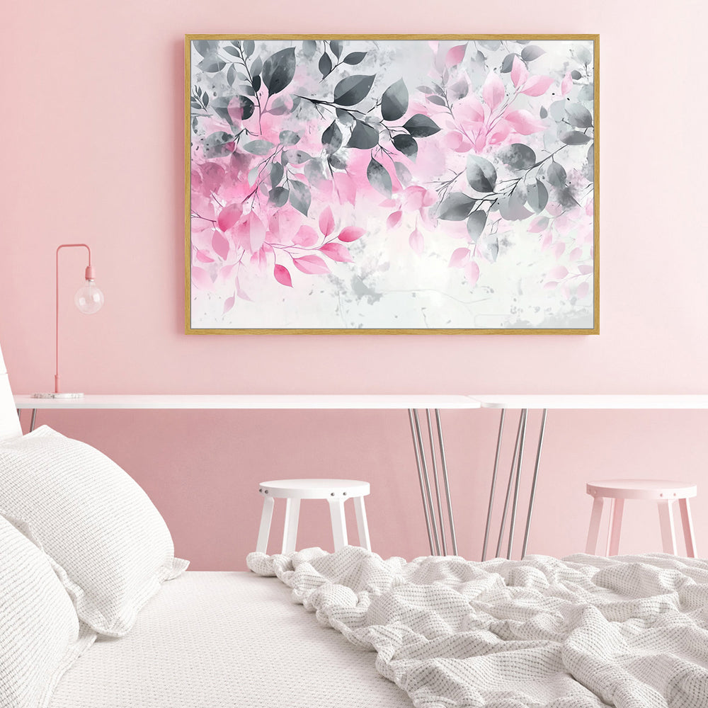 Pink And Gray Botanical Elegance Canvas Wall Art