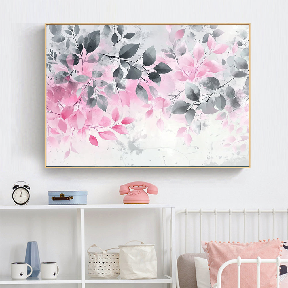 Pink And Gray Botanical Elegance Canvas Wall Art