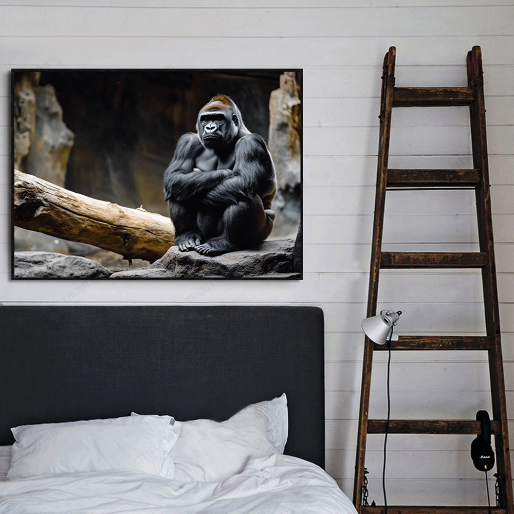 Stoic Majesty: The Gorilla's Gaze Canvas Wall Art