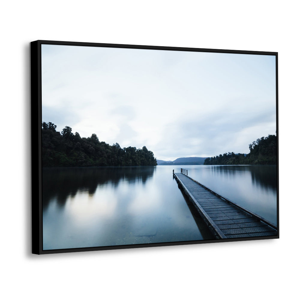 Serene Lakeside Pier - Tranquil Landscape Canvas Wall Art