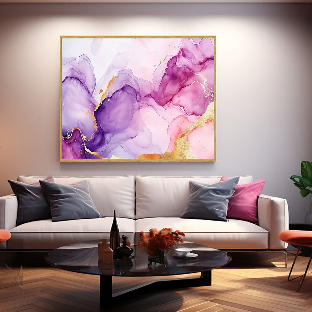 Ethereal Purple And Gold Fluid Art Canvas Wall Art