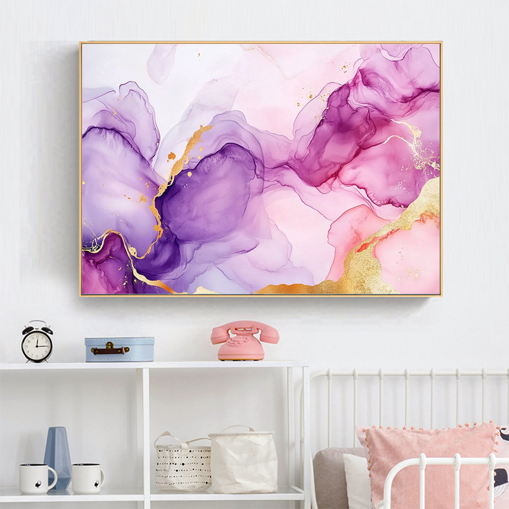 Ethereal Purple And Gold Fluid Art Canvas Wall Art