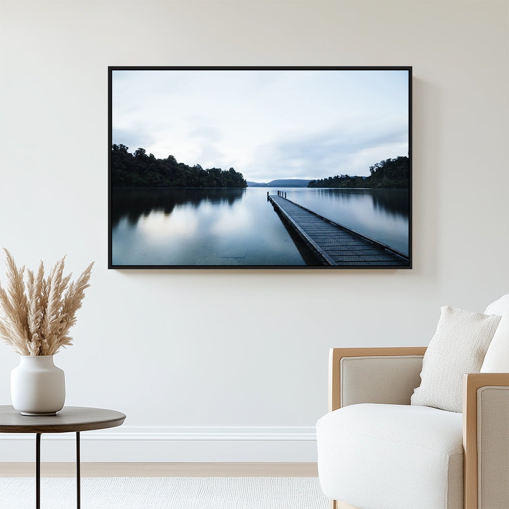 Serene Lakeside Pier - Tranquil Landscape Canvas Wall Art