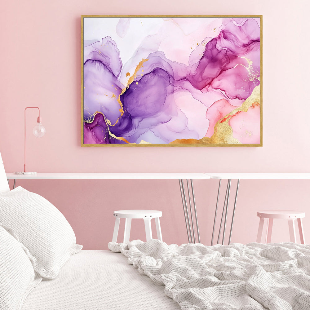 Ethereal Purple And Gold Fluid Art Canvas Wall Art