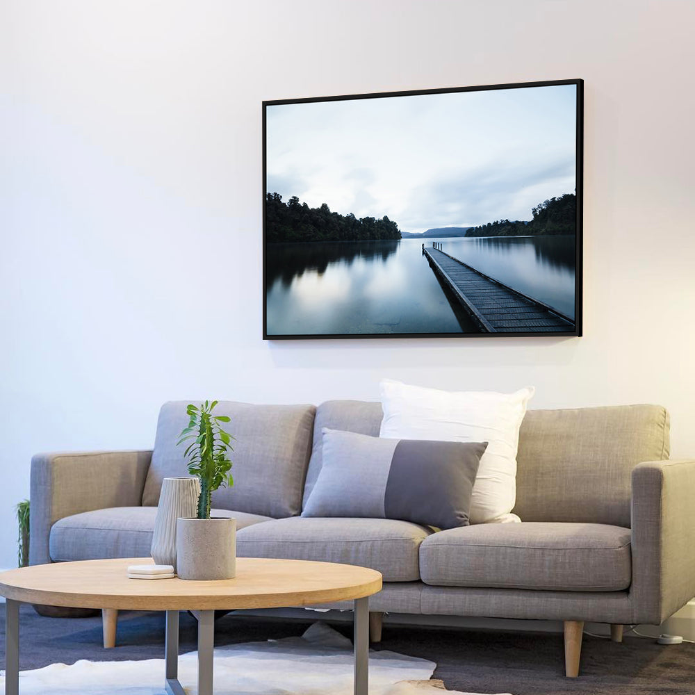 Serene Lakeside Pier - Tranquil Landscape Canvas Wall Art