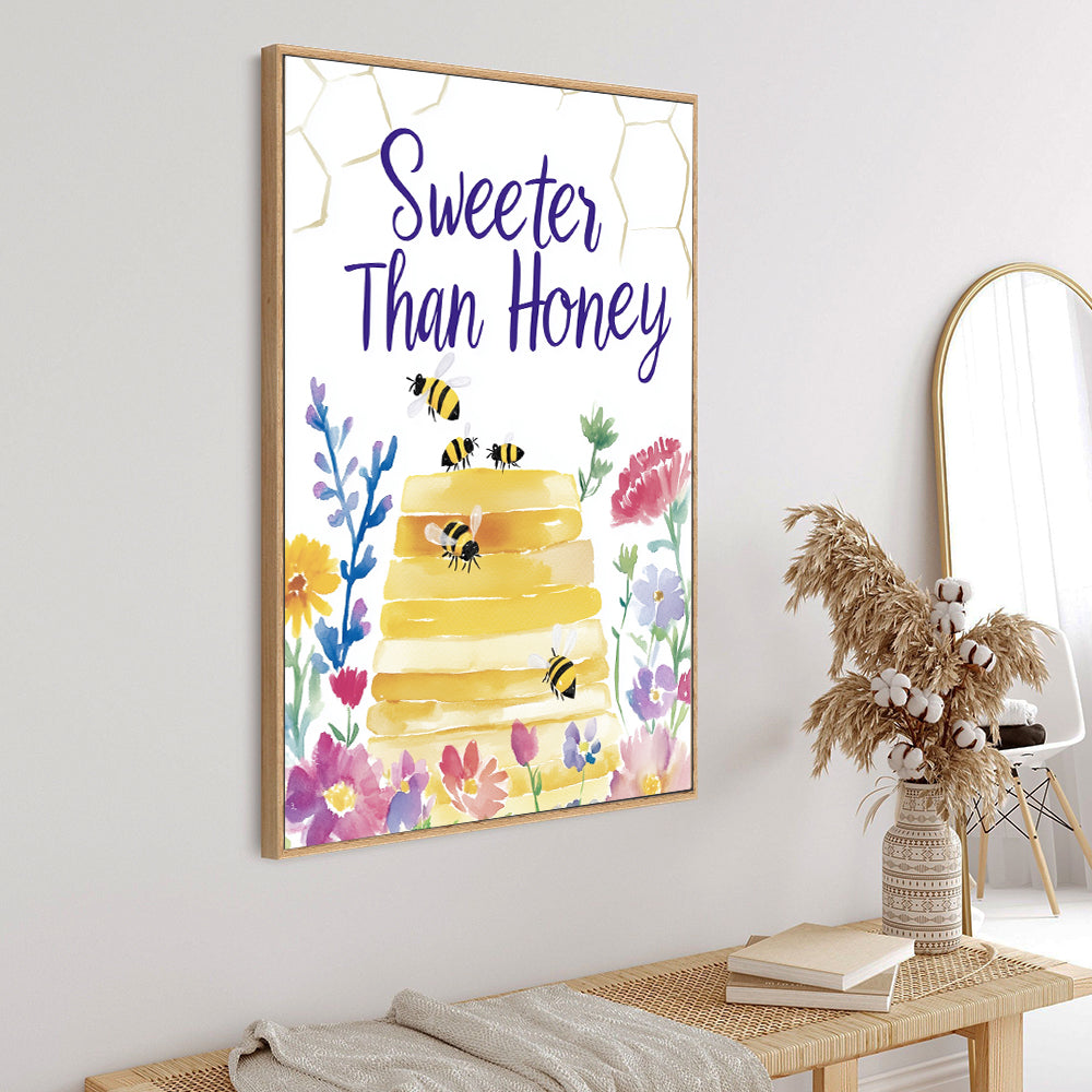 Sweeter Than Honey – Whimsical Bee And Floral Design Canvas Wall Art