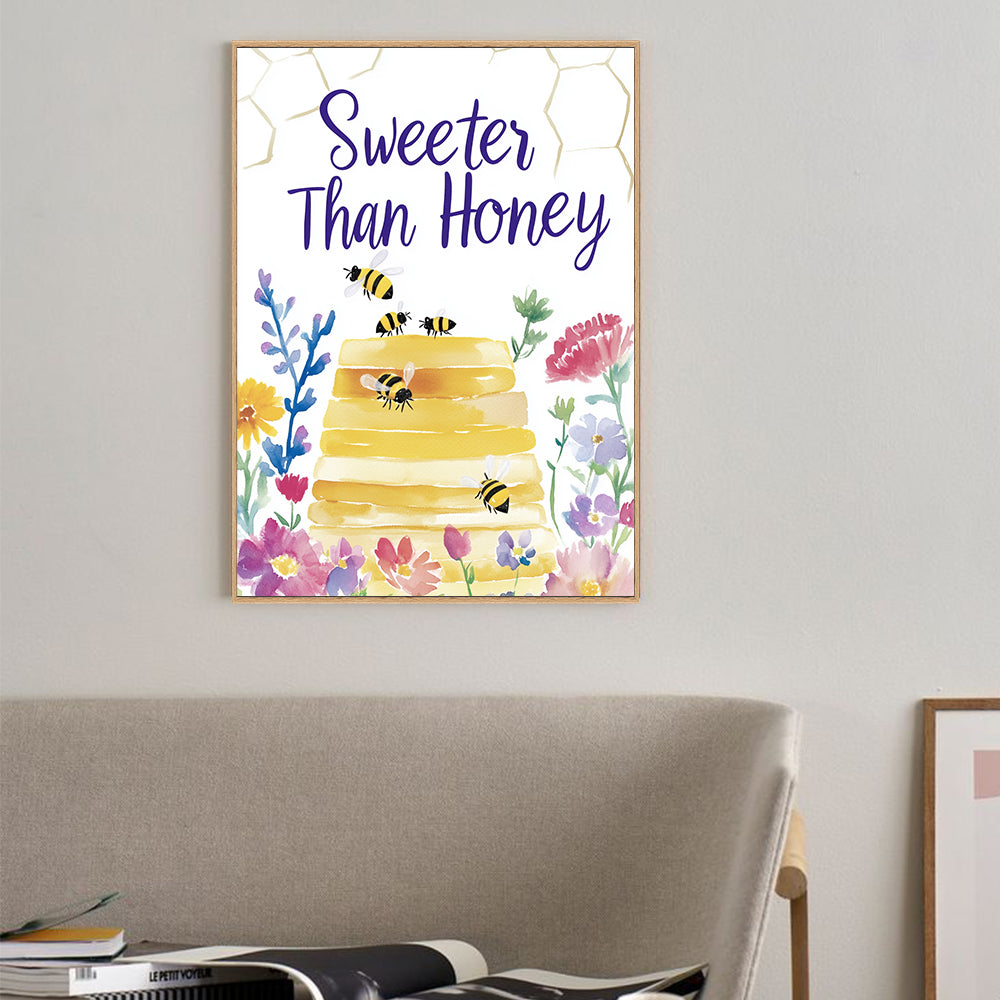 Sweeter Than Honey – Whimsical Bee And Floral Design Canvas Wall Art