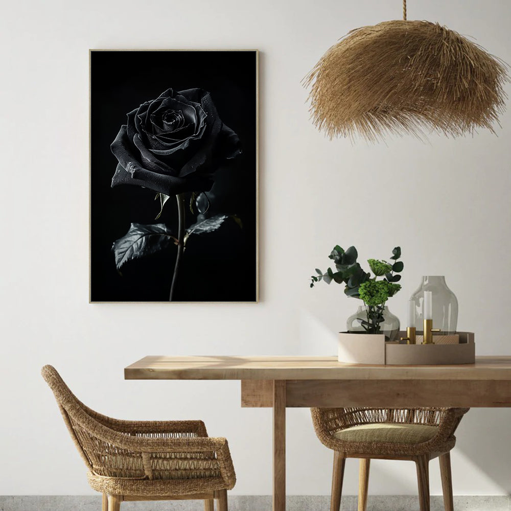 Elegant Black Rose Canvas Wall Art