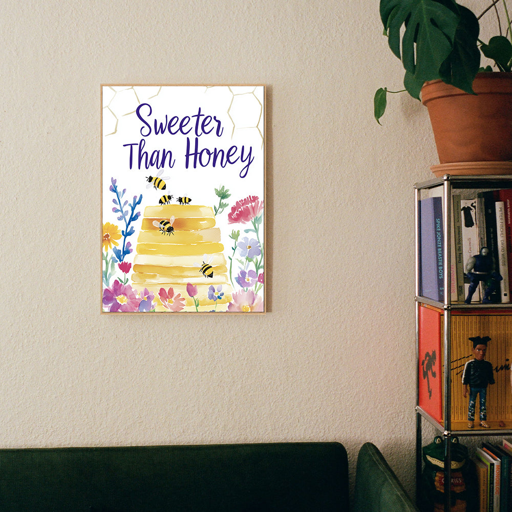 Sweeter Than Honey – Whimsical Bee And Floral Design Canvas Wall Art