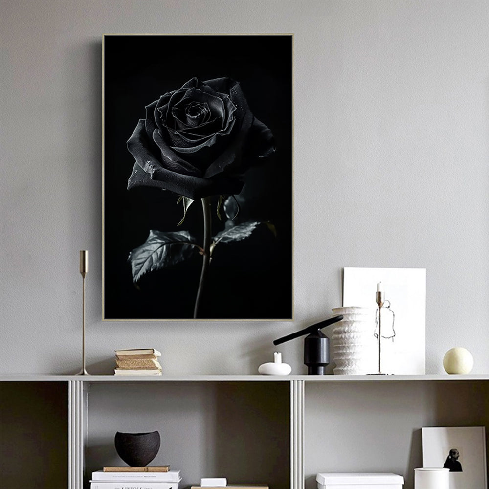 Elegant Black Rose Canvas Wall Art